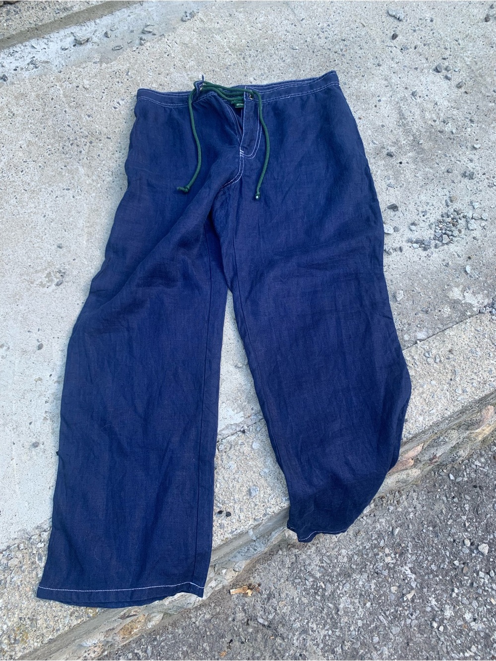 Y2K Ralph Lauren Linen Cargo Pants Navy Blue Size 6 Contrast Stitch